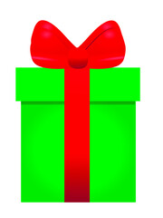 Green gift with red bow