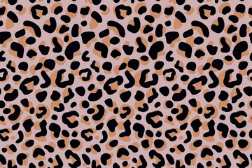 Leopard skin seamless pattern on. Retro savannah animals in engraving style.