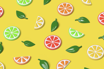 Cartoon citrus pattern background. 3D illustration.