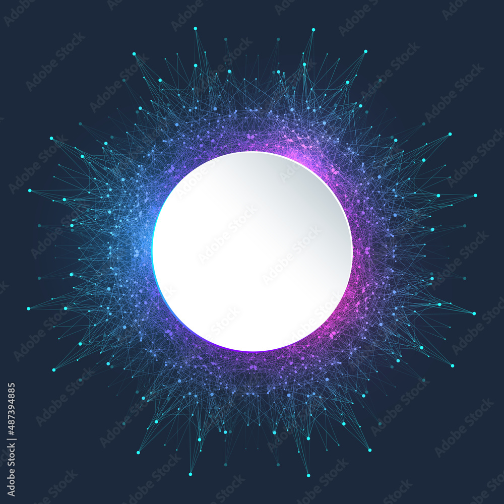 Poster blockchain transfer satellite future communications banner template. abstract technology cloud world