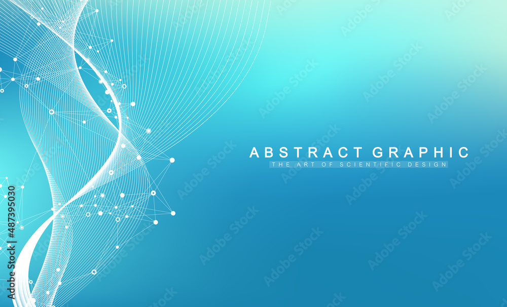 Poster scientific vector illustration with molecules or atom. abstract structure for science or medical bac