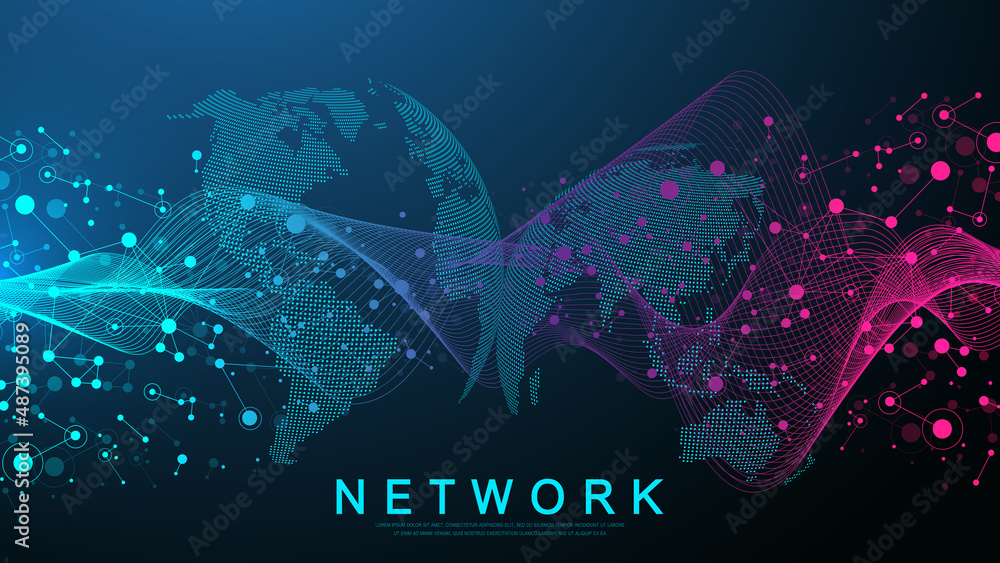 Aufkleber Global network connection. Social network communication in the global business. Big data visualization. Internet technology. Vector illustration.