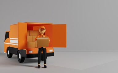 3d cartoon delivery service courier