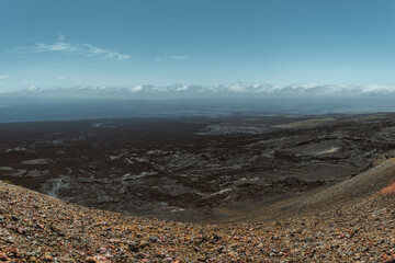 Volcanic landscape on Volcano Chico, Isla Isabela in the Galapagos Islands, Ecuador