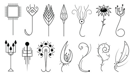 Abstract Set Doodle Elements Hand Drawn Collection Botanic Herbal Flora Leaf Branch Vine Flower Plant Elements F Vector Desgin Style