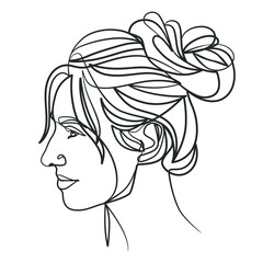Continuous line drawing of woman face. One line woman portrait