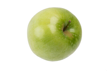 green apple isolated on white background, front view, closeup