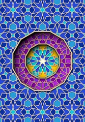Arabic ornament with girih patterns and round frame element with star. Abstract islamic background with traditional geometric pattern