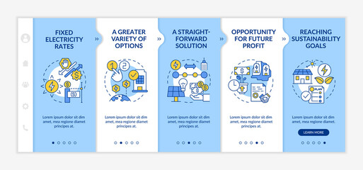 Pros of PPA blue and white onboarding template. Project benefits. Responsive mobile website with linear concept icons. Web page walkthrough 5 step screens. Lato-Bold, Regular fonts used