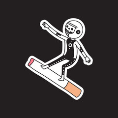 Fototapeta premium Skull astronaut ride a cigarette, illustration for t-shirt, sticker, or apparel merchandise. With doodle, retro, and cartoon style.