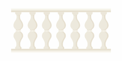Stone balustrade with balusters for fencing and protection from falling. Palace of castle fence. Balcony handrail with marble pillars. Concept of decorative railing and architecture element. 
