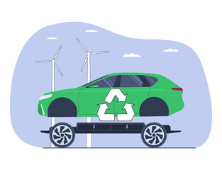 The concept of recycling electric car batteries. Vector illustration.