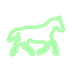 Green neon icon of horse isolated on white