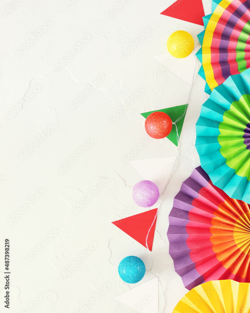 Poster holidays mexico background. paper fans, garlands in the colors of mexico on a white background with 