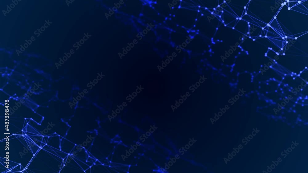 Poster animated neon background frame. texture moving plexus lines and dots, glowing stars. lightning grid 