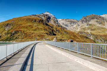 landscape in the ambiance of the reservoir Mooserboden in Kaprun in Salzburger Land in Austria