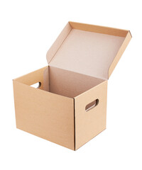 Open cardboard box on white