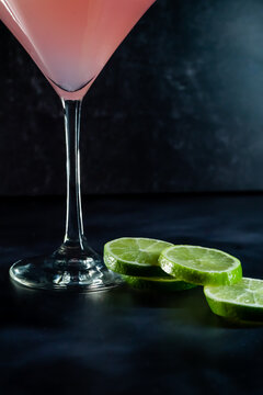 Close Up Of Cosmo Martini With Limes