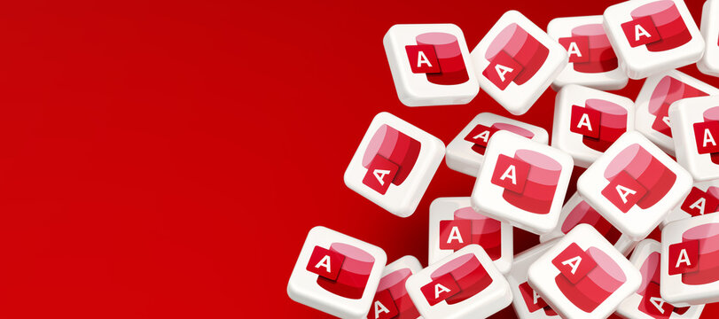 Guilherand-Granges, France - February 14, 2022. Cubes with Microsoft Access logo. Database management system (DBMS) from Microsoft.
