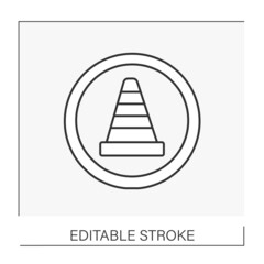  Pointer line icon. Traffic cone. Warning sign. Construction industry concept. Isolated vector illustration. Editable stroke