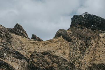Rocky landscape at Punta Pitt on San Cristobal Island, Galapagos, Ecuador, with its unique geological formations and rugged natural beauty.