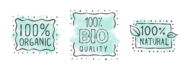 Eco-friendly . Organic product icons. Icons of natural food. Hand-drawn icons. Vector illustration