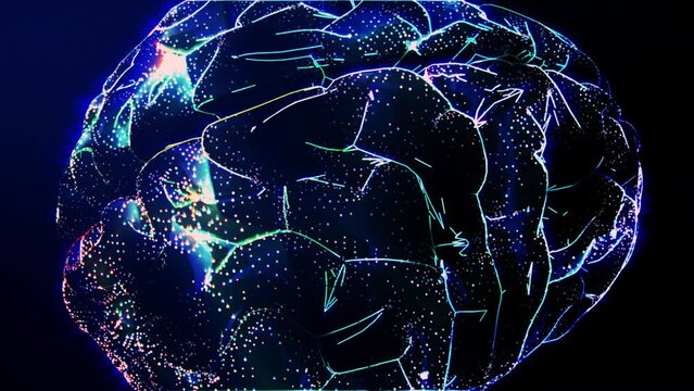 Light electric glow  curve movement spark on human brain with camera ramp speed movement focus point to point.3D rendering motion graphic futuristic conceptual.