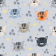 Seamless pattern with cats. Creative childish background. Perfect for kids apparel,fabric, textile, nursery decoration,wrapping paper.