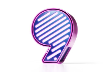 3D neon font. Luminous number 9 in blue and pink. High quality 3D rendering.