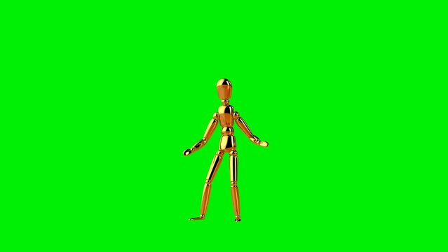 Funny Golden Mannequin Doing The Robot Dance, Seamless Loop, Green Screen