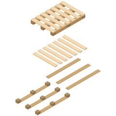 Realistic image of wooden pallet assembly with wood texture and with fixing nails. 3D Render. Vector illustration.