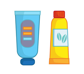 A set of two cosmetics in a tube and a jar. Vector illustration in cartoon childish style. Isolated funny clipart on white background. cute print.