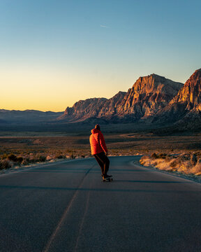 Skateboarder in Red Rock