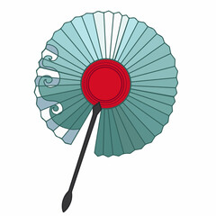 A traditional fan with a wave pattern. Asian accessory. An isolated item on a white background. Vector