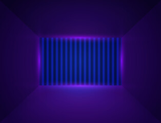 Vector empty blue room background with neon light wall for design