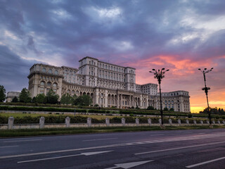 Colorful sunset in Bucharest Romania