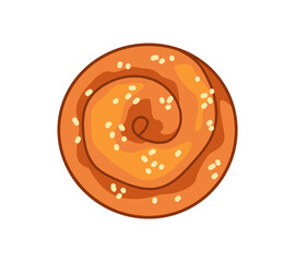 Sweet wicker cheesecake with sprinkling. Vector illustration of baking in cartoon childish style. Isolated funny bakery clipart on white background. cute kitchen print.