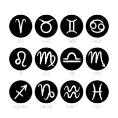 Hand drawn zodiac signs set. Astrological mystical symbols, icons. Calendar collection. Horoscope