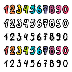 Set of hand drawn ten numbers from zero to nine. Numeral collection. Math