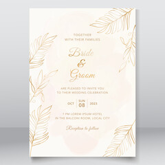 Beautiful wedding invitation card with monoline design