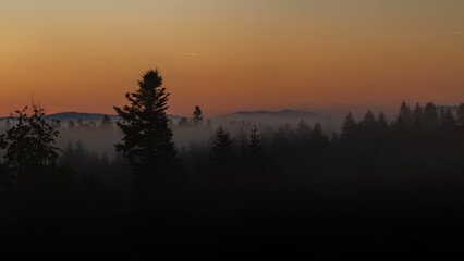 Sunrise in the Bieszczady Mountains (Werlas) against the backdrop of the mountains	