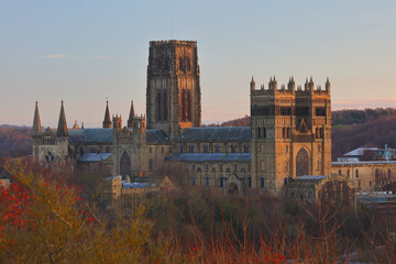 Winter Scene of Durham Cathedral with late afternoon light. County Durham, England, UK.