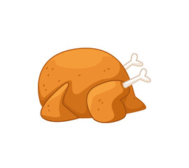 Roasted appetizing whole chicken or turkey. Vector illustration of food in cartoon childish style. Isolated funny poultry meat clipart on white background. cute print.