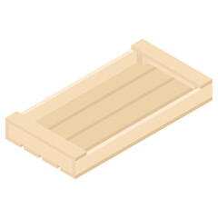 Empty wooden box for transportation and storage of vegetables and fruits, isometric view. 3D Render. Vector illustration.