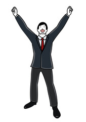 イラスト素材：両手を上げて喜びを表現しているビジネスパーソン