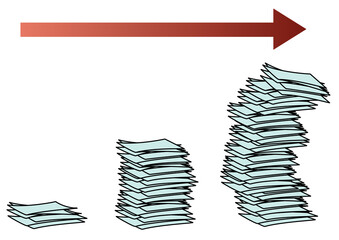 段々と積み重なって、最後には崩れ落ちそうになってる書類の流れがわかるセット