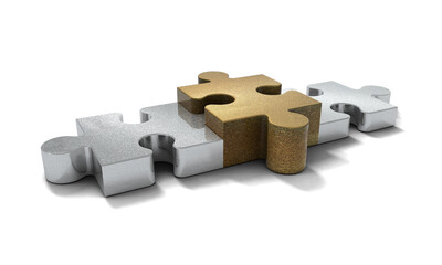 Modern Puzzle Podium. 3D Golden and Silver Glitter Podium On white background. 3D podium. 3D illustration. 3D Stage