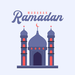 ramadan mubarak, mosque flat illustration 