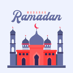 ramadan mubarak, mosque flat illustration 