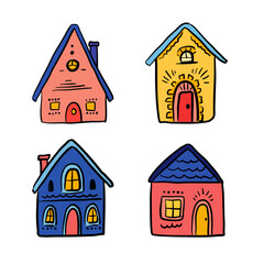 Vector illustration, small houses set, isolated on a white background.